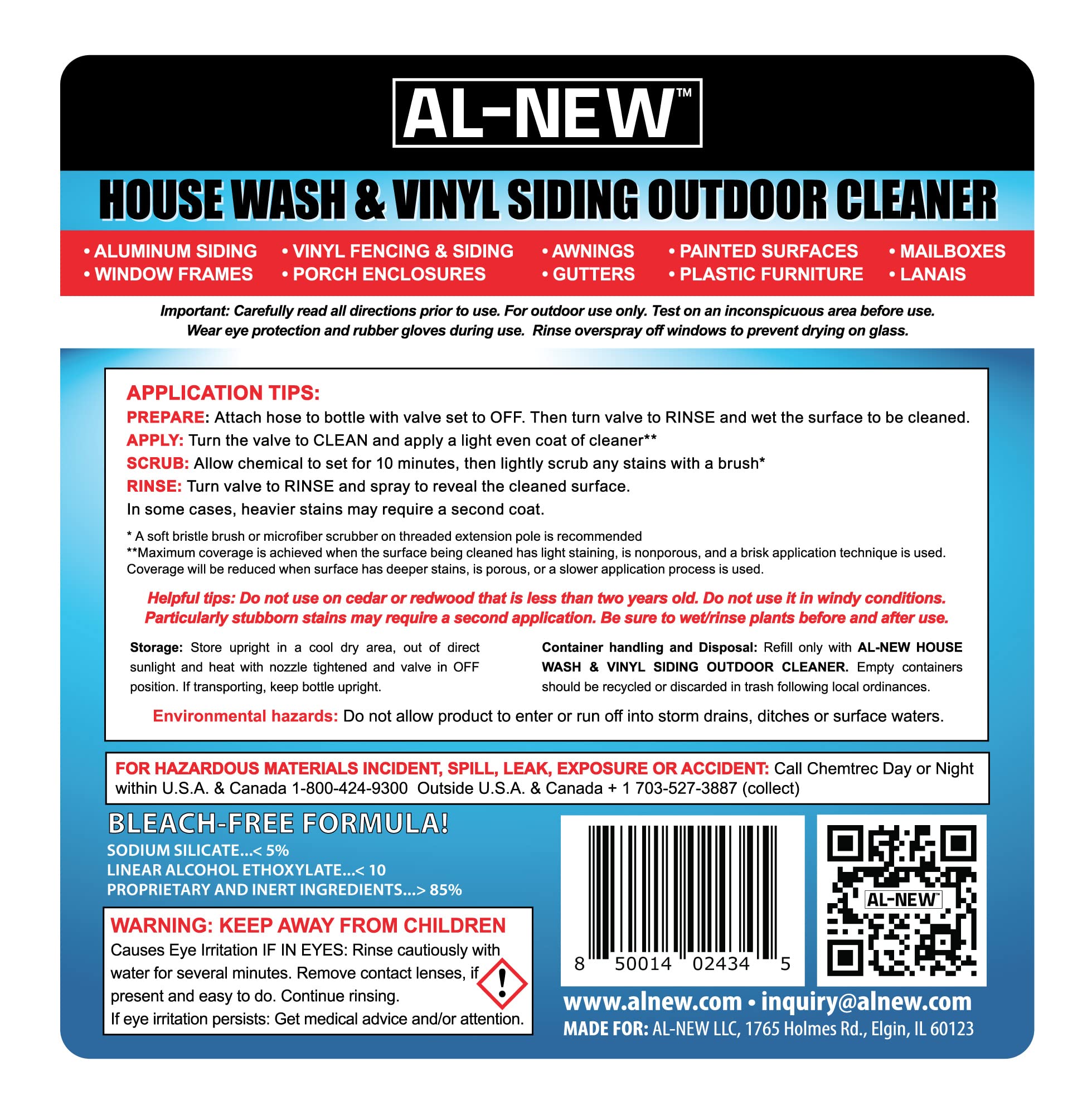 AL-NEW Outdoor Cleaner wide coverage spray ensures even cleaning on nonporous surfaces