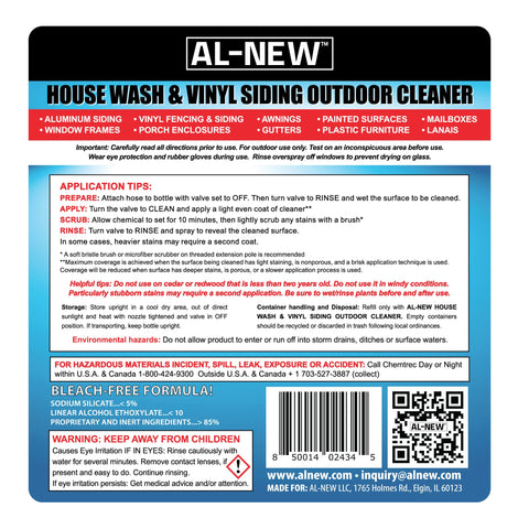 AL-NEW Outdoor Cleaner wide coverage spray ensures even cleaning on nonporous surfaces