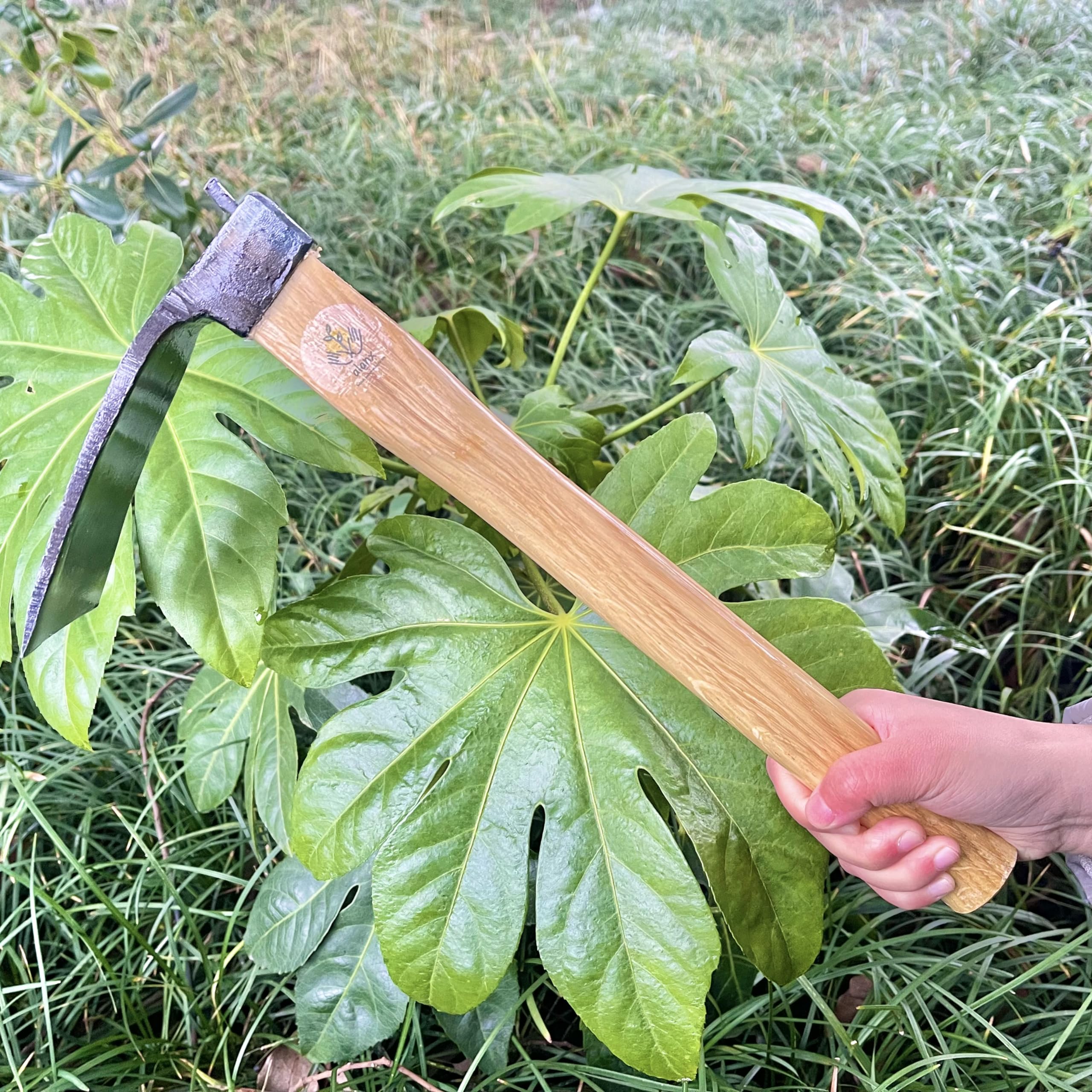 Alanx curved hoe digging into soil during garden tasks