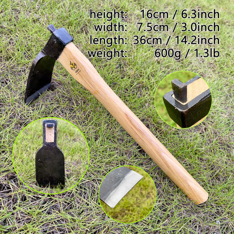 Alanx oak-handle curved hoe image highlighting sturdy wooden grip