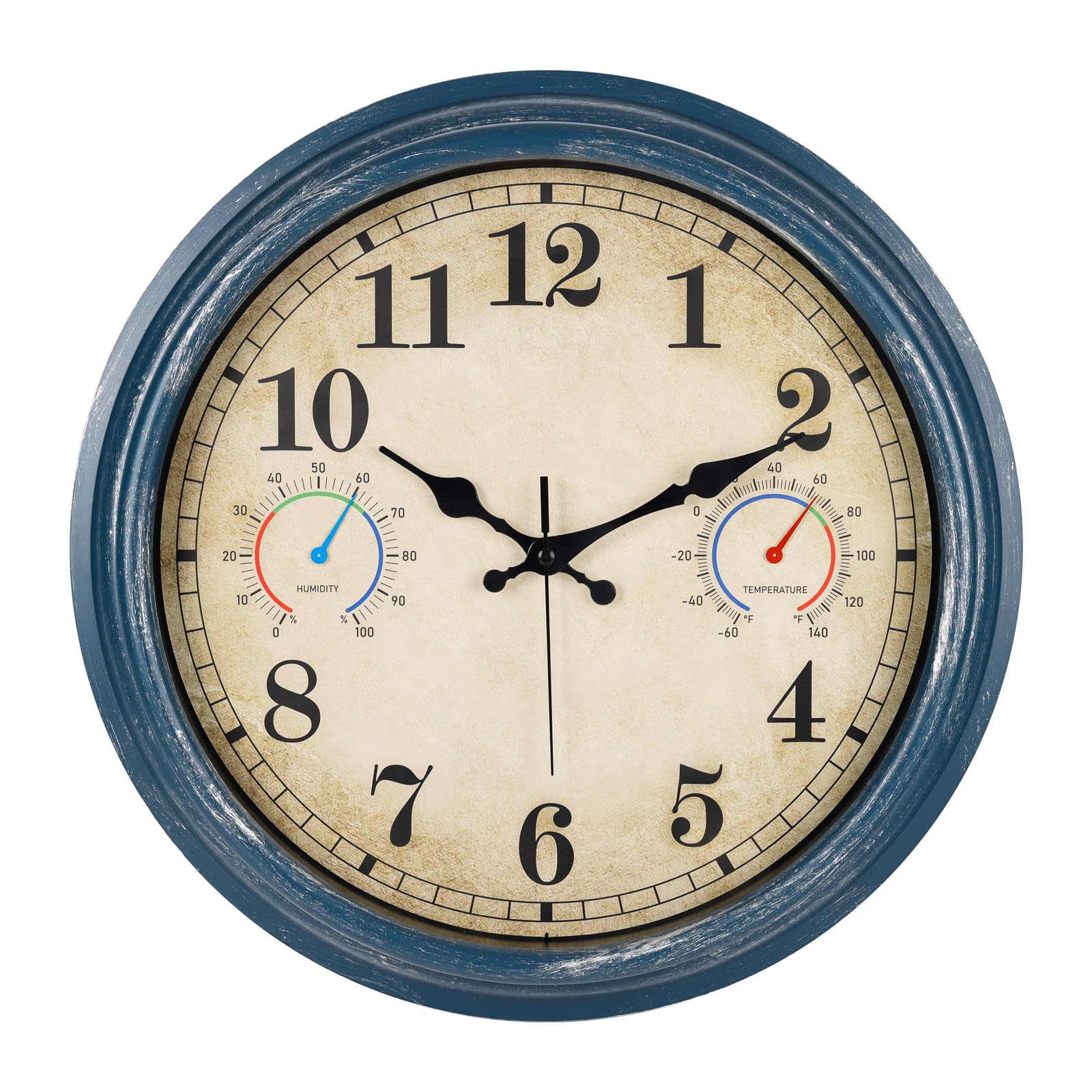 Alarllok 16-inch outdoor clock with thermometer and hygrometer for easy weather tracking.