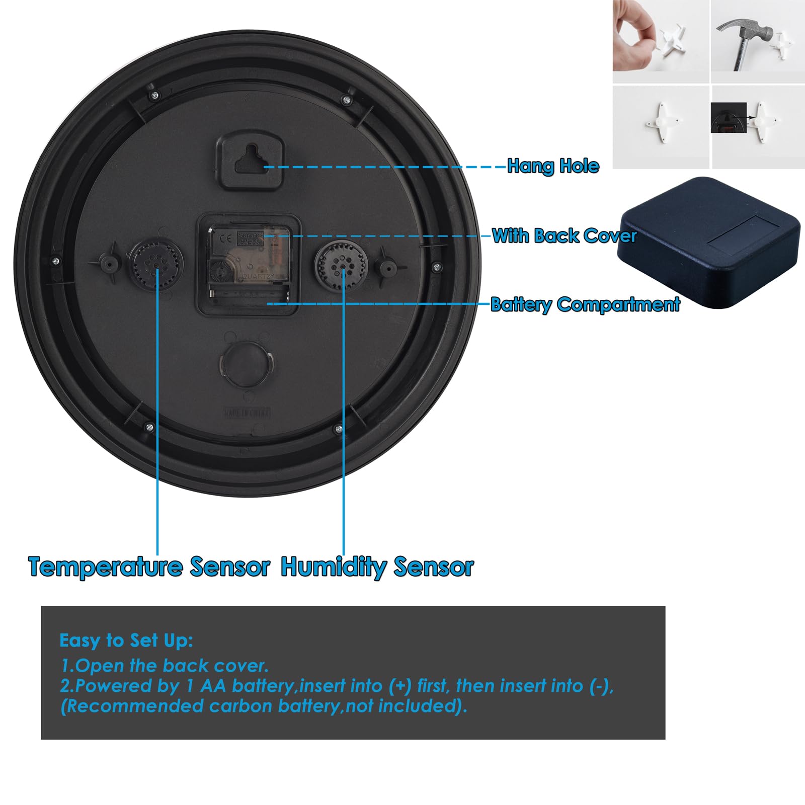 Alarllok bathroom and outdoor clock showing humidity and time in blue