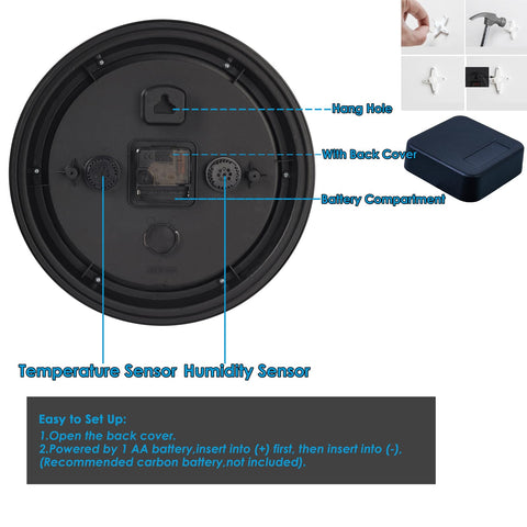 Alarllok bathroom and outdoor clock showing humidity and time in blue