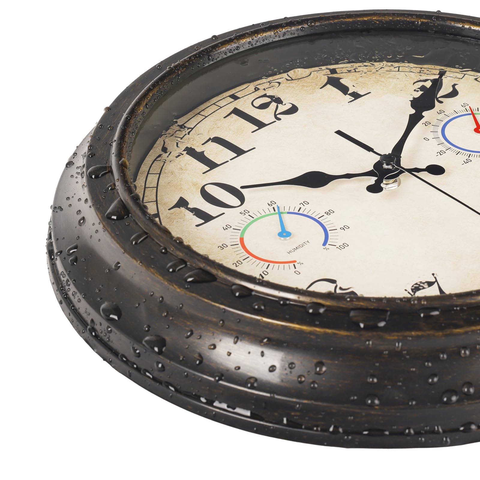 Alarllok patio clock retro bronze finish complements garden decor.