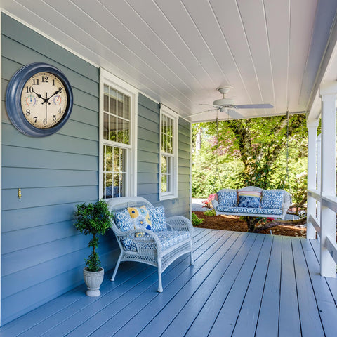 Alarllok patio garden clock enhances outdoor decor in blue