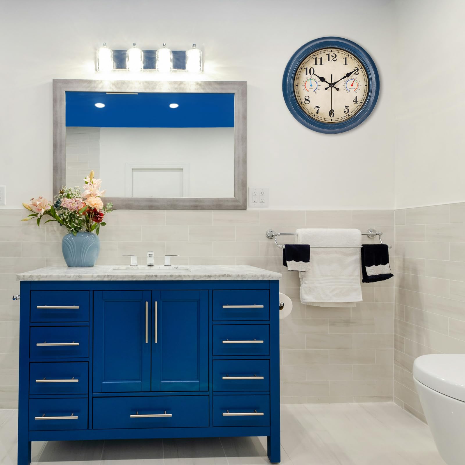 Alarllok poolside clock in blue for pool area time and weather data
