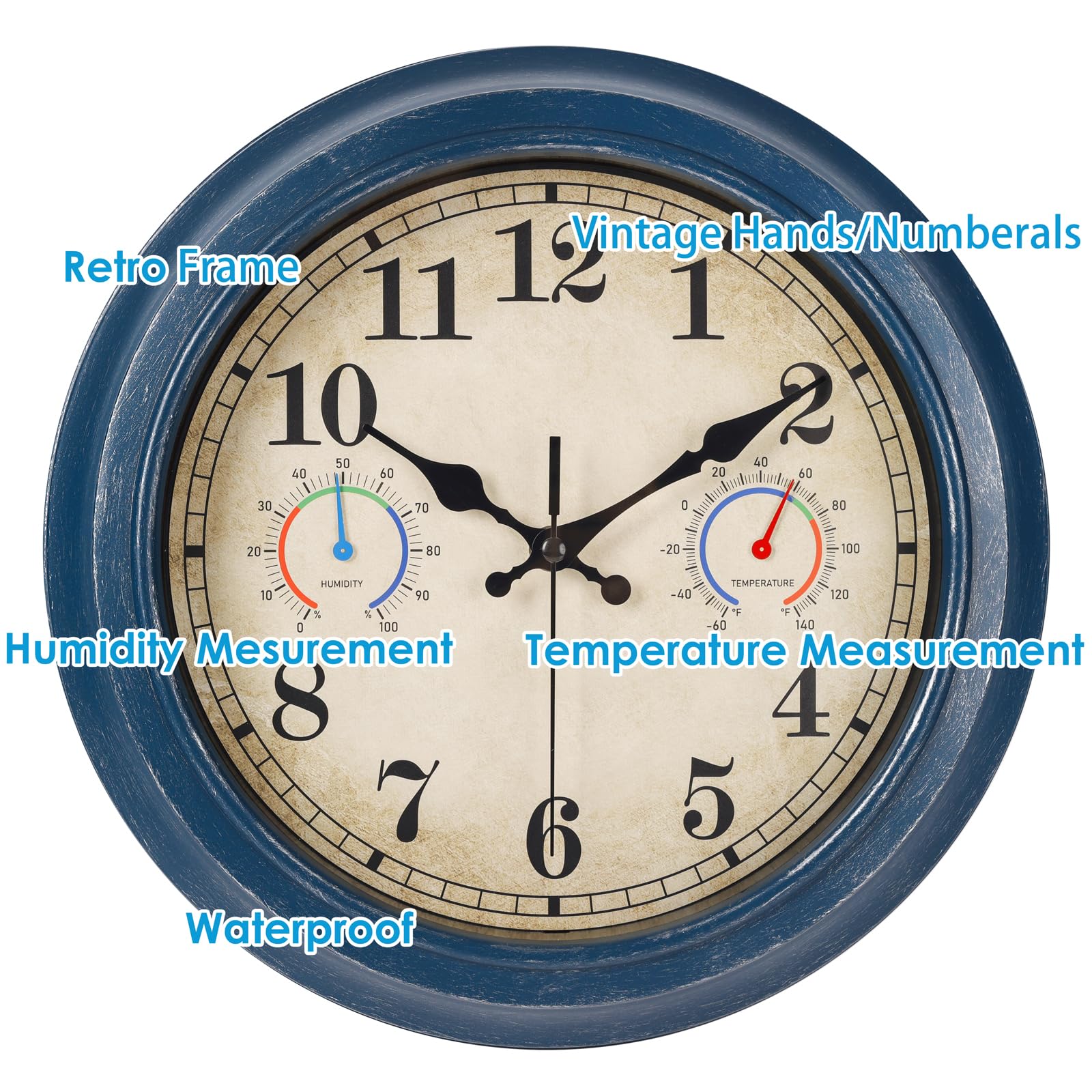 Alarllok bronze-finish outdoor clock in blue for stylish outdoor decor