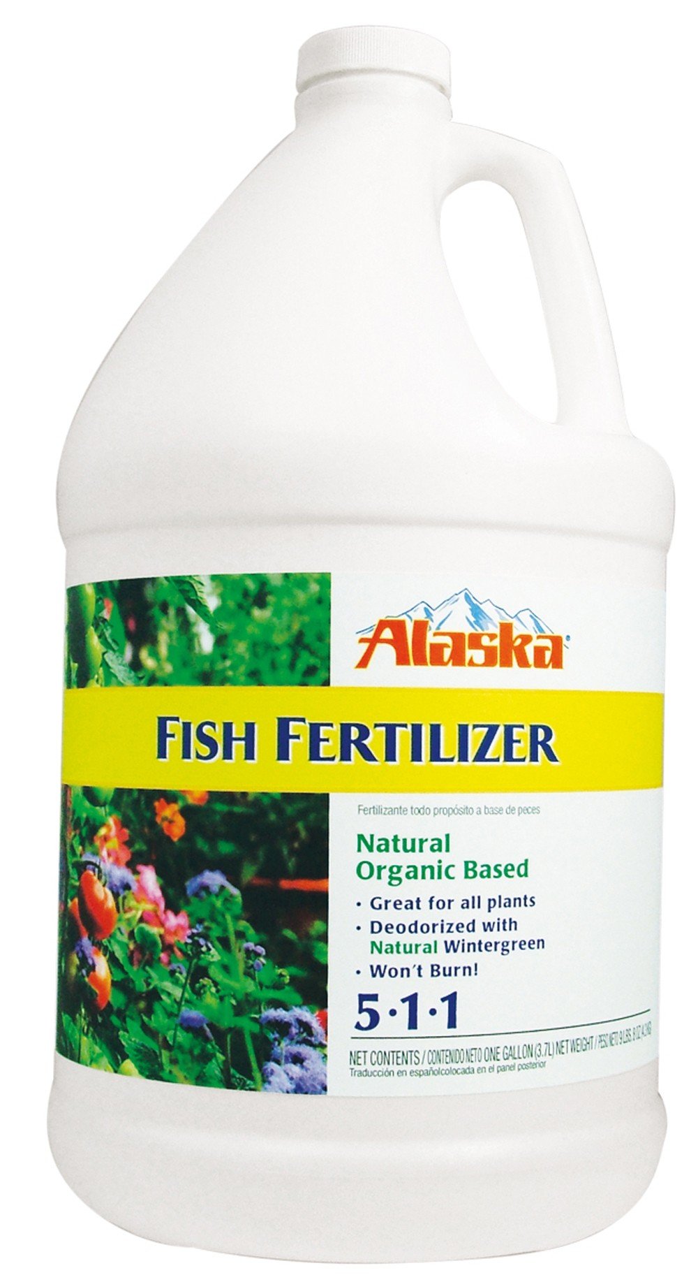 Alaska Fish Emulsion fertilizer bottle powering healthy indoor and outdoor plant growth.