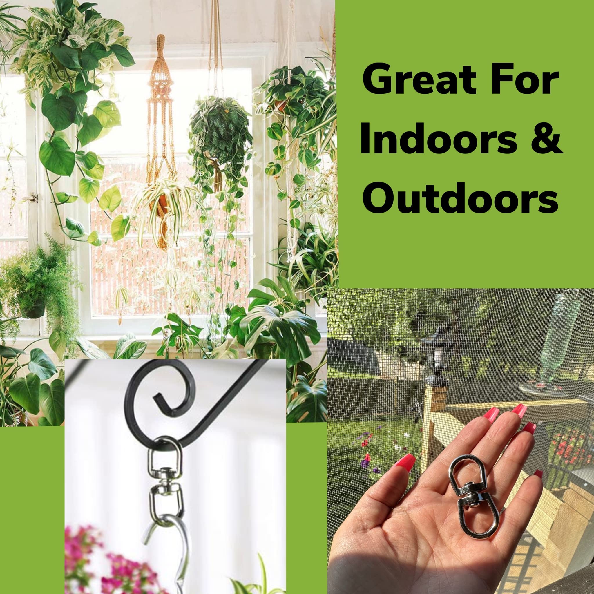 ALAZCO nickel-plated outdoor hangers offer sturdy support for plants, chimes, or feeders.