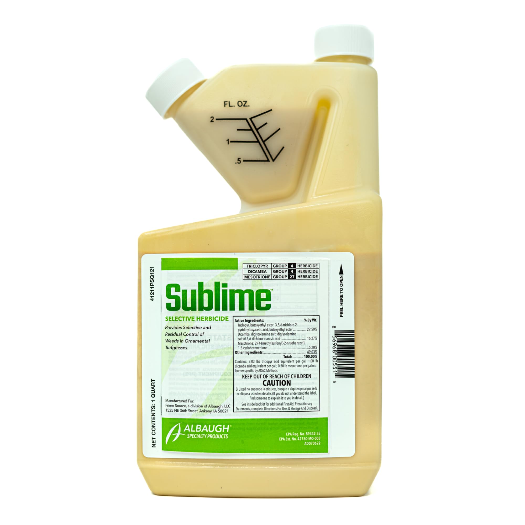 Albaugh Sublime bottle close-up showing broad-spectrum weed control for active turf