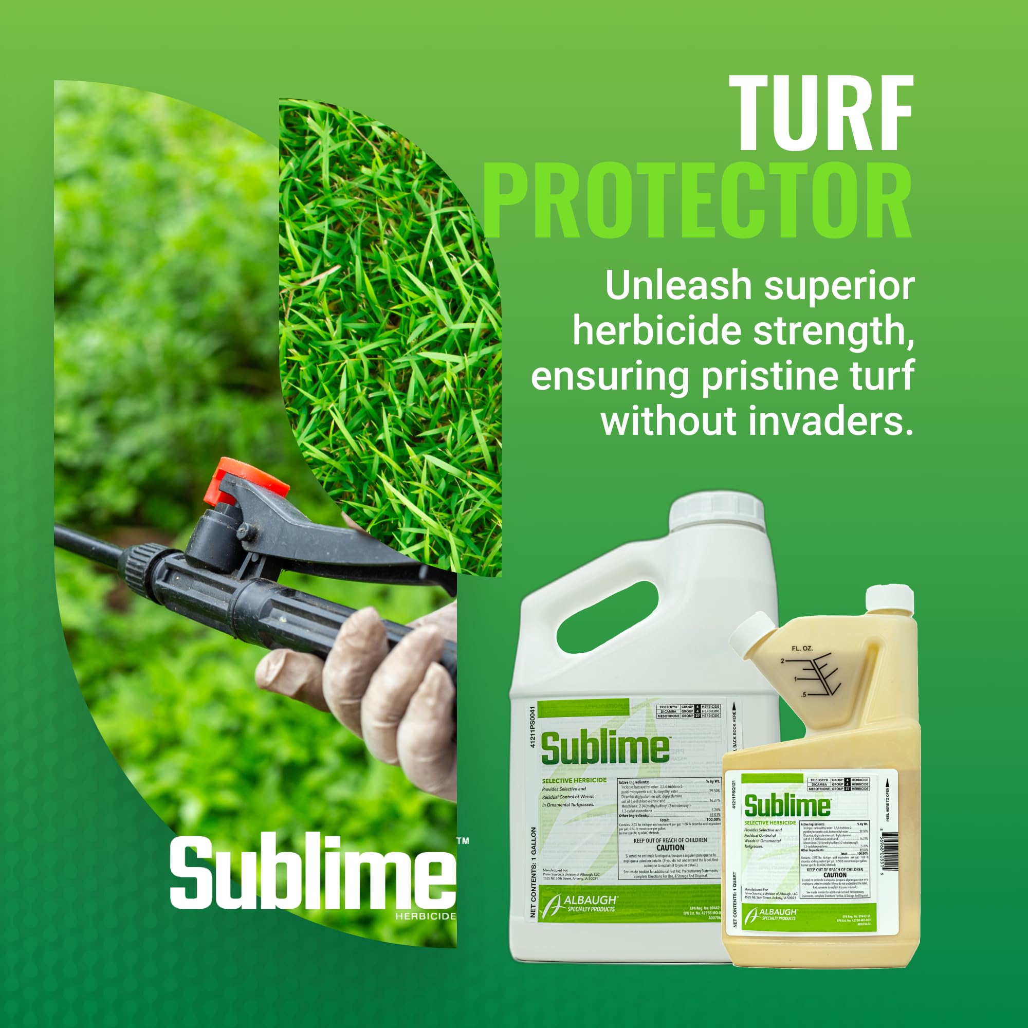 Albaugh Sublime spray addressing lawn weeds in a residential setting