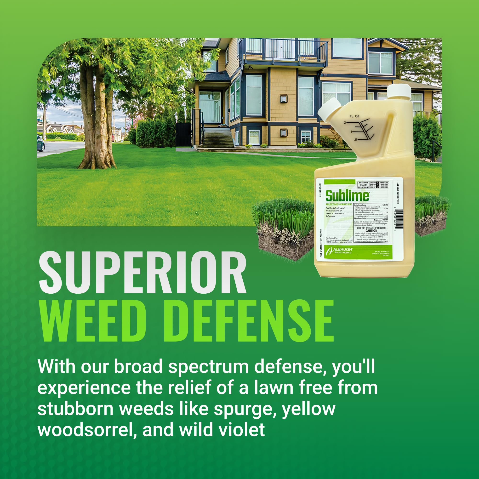 Albaugh Sublime applied on turf delivering fast-acting control of stubborn broadleaf weeds