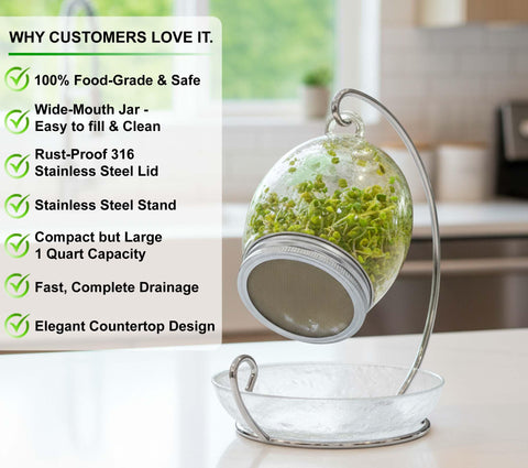 ALCEDIA borosilicate glass jar resists temperature changes for reliable sprouting.