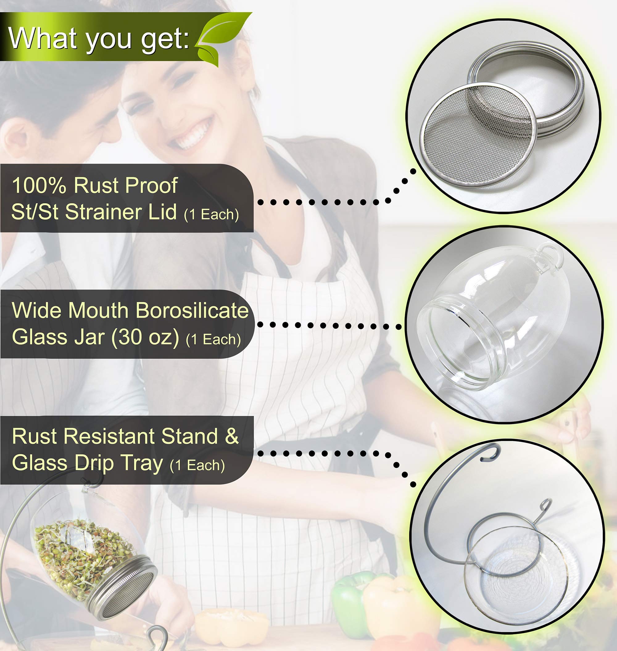 ALCEDIA sprouting jar stand keeps the jar steady during rinsing and handling.