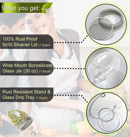 ALCEDIA sprouting jar stand keeps the jar steady during rinsing and handling.