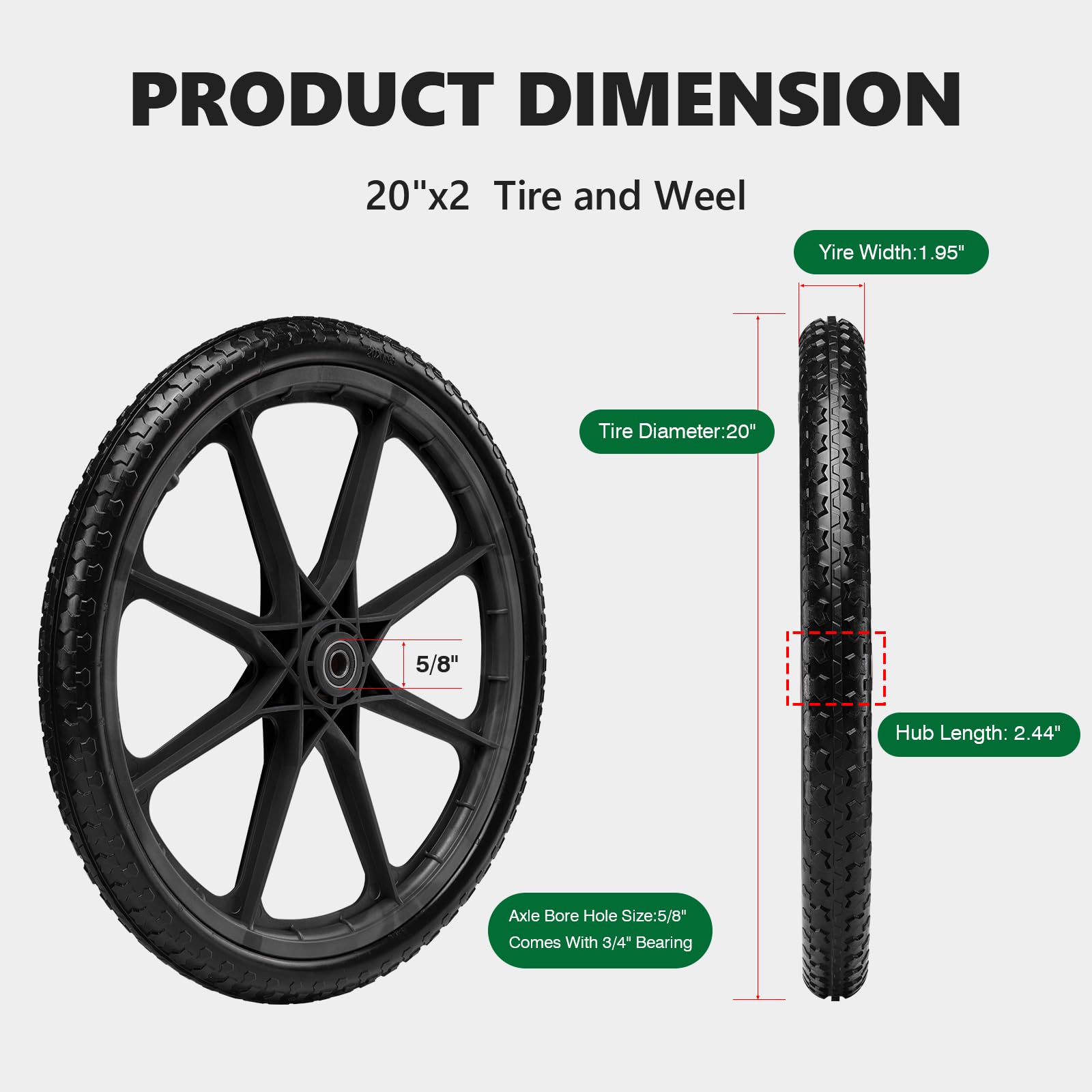 aledaras centered hub 20 inch tire showing balanced rotation for carts