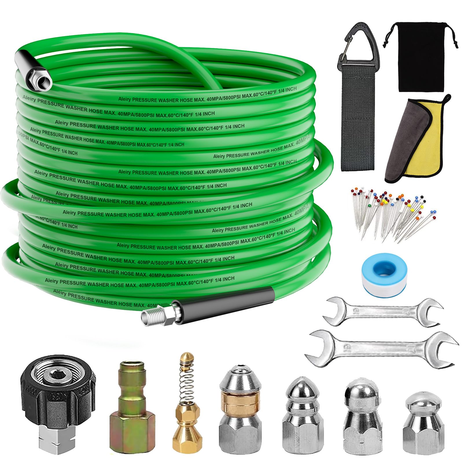 Aleiry sewer jet kit 50ft hose extends reach for clog clearing.