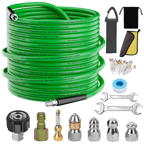 Aleiry sewer jet kit 100 ft hose enables long-range drain cleaning.