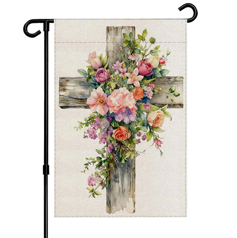 ALEXMACLIST cross garden flag with flowers for outdoor display