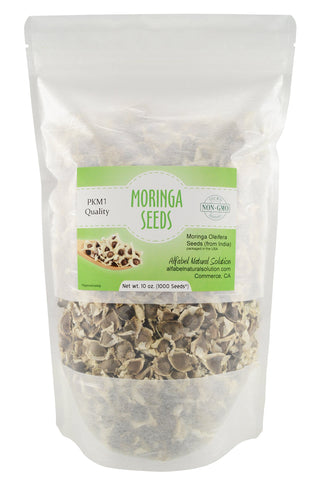 Alfabel Moringa PKM1 seeds packaging shows reseal for long-term freshness.