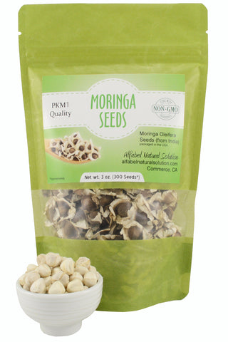 Alfabel Natural Solution Moringa PKM1 seeds in resealable pouch preserve freshness for versatile use