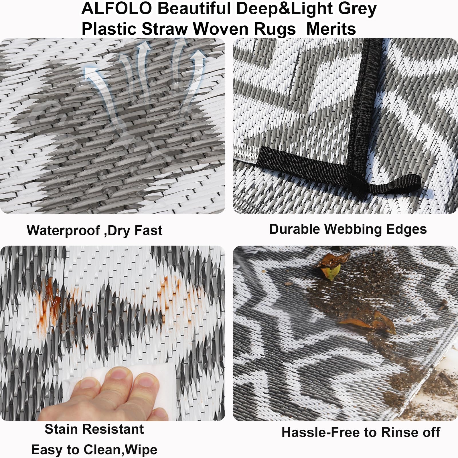 Alfolo outdoor rug reversible pattern grey and white for two looks