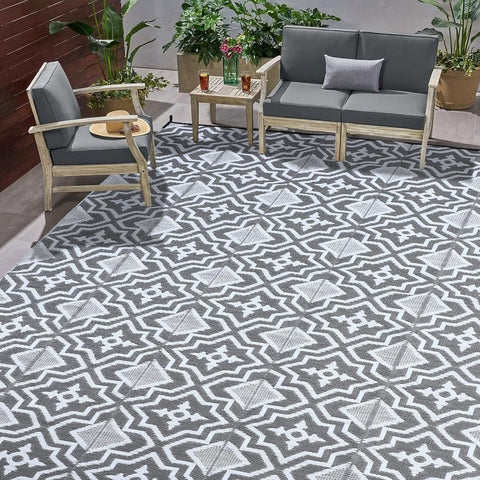 Alfolo outdoor rug waterproof 9x12 grey, ideal for patios and decks