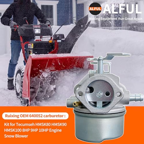 ALFUL Ruixing 640052 carburetor front view highlights precise fit for snow blowers.