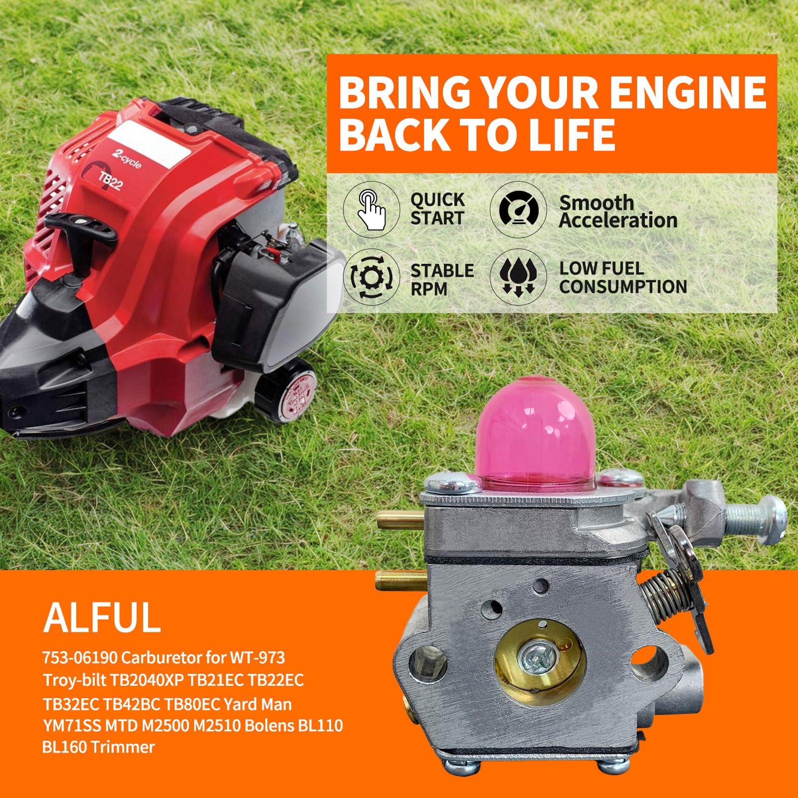 ALFUL Ruixing 753-06190 carburetor for Murray M2500 enhances trimmer performance.