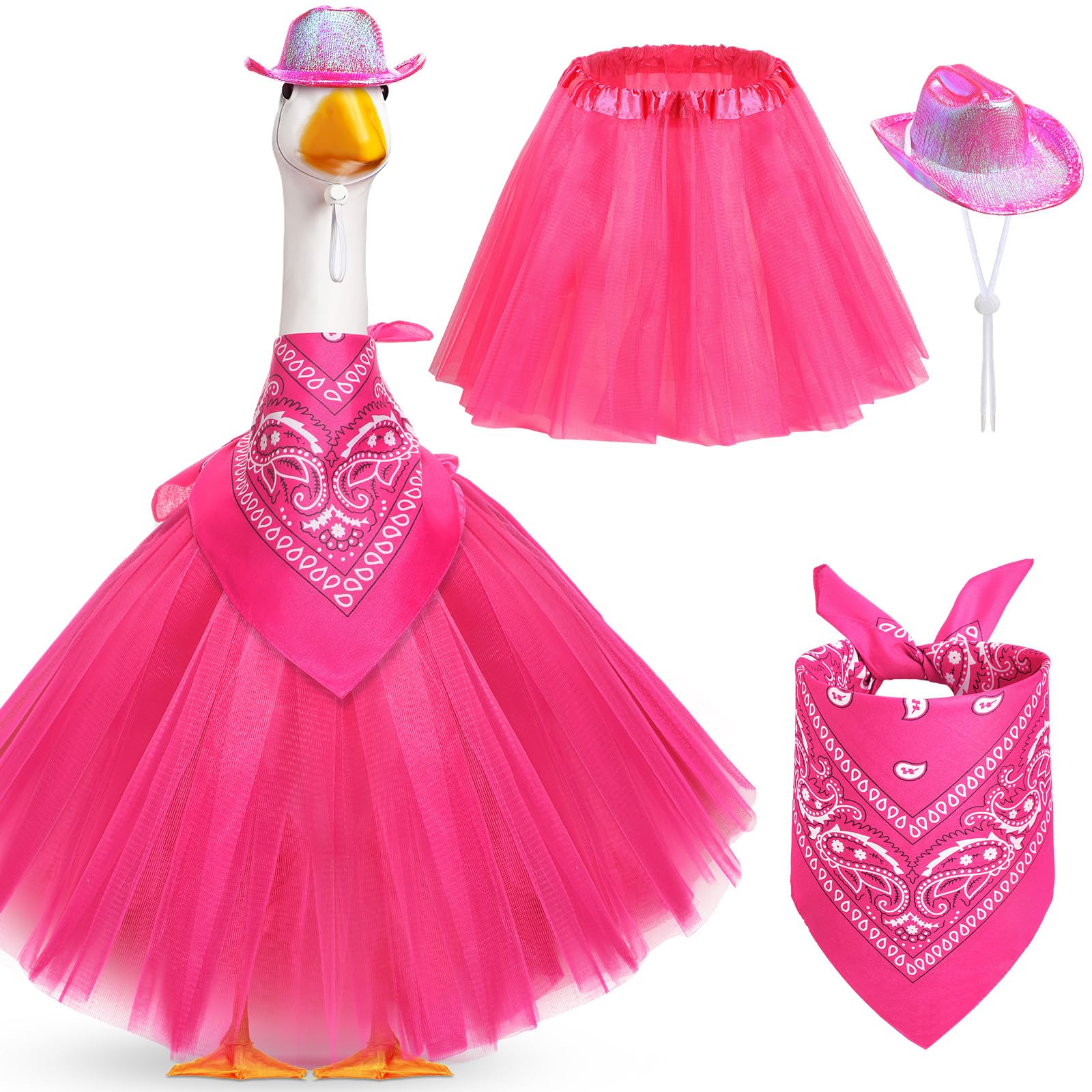 Aliceset cowboy porch goose outfit with rose red hat enhances outdoor lawn decor.