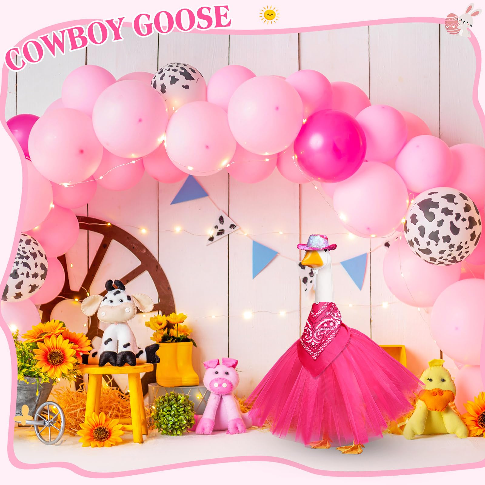 Aliceset cowgirl style ensemble creates a striking garden centerpiece.
