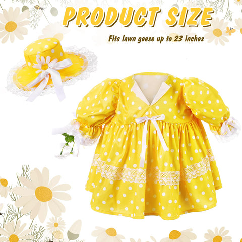 Aliceset goose hat with white daisy completes the yellow summer look on a sunny patio.