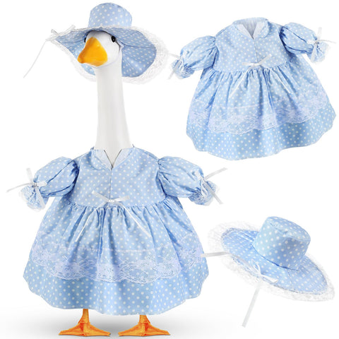 Aliceset blue polka dots skirt goose outfit enhances a 23-inch statue with playful summer flair