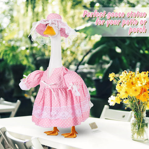 Aliceset goose outfit with daisy hat adds spring charm to garden statues.