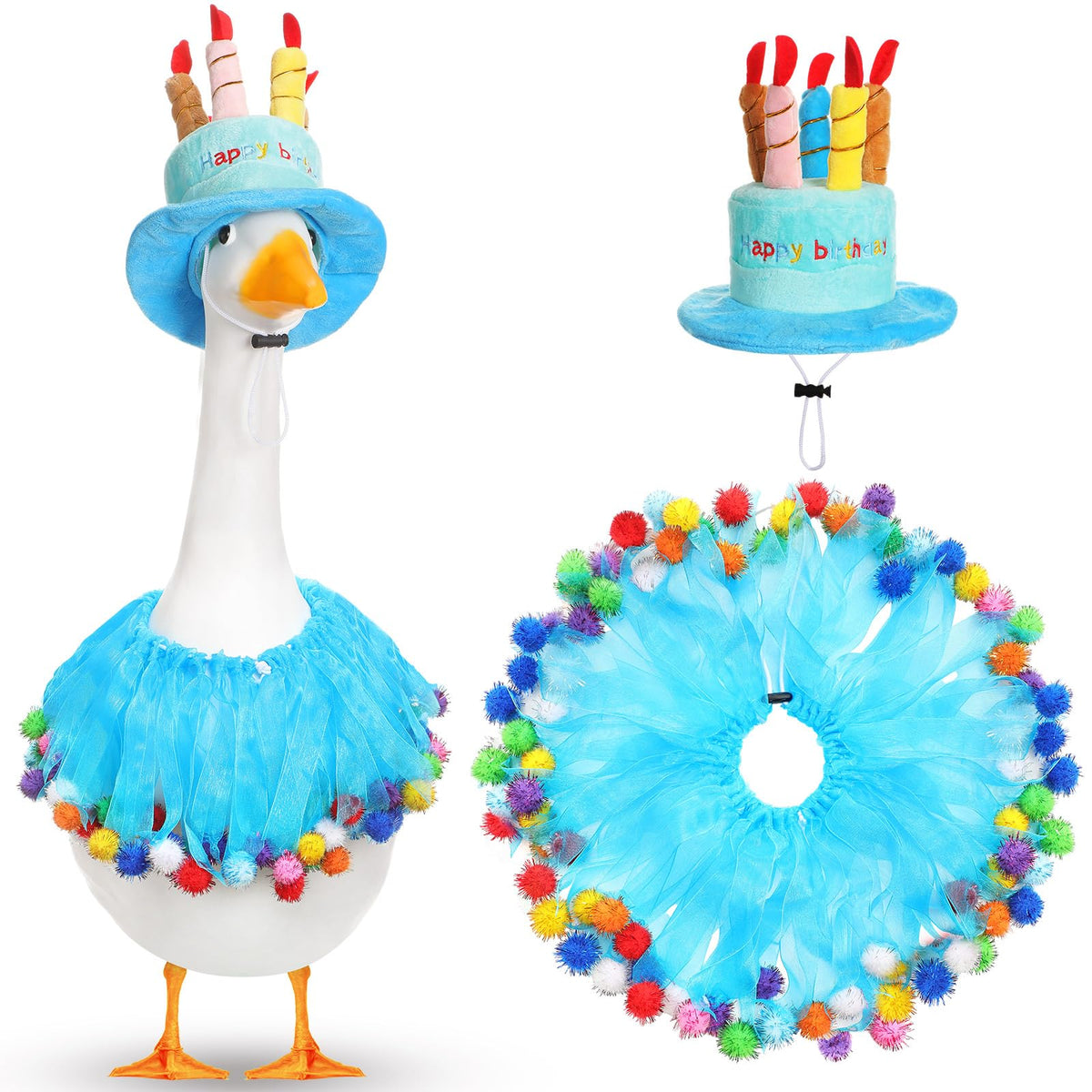 Aliceset happy birthday goose outfit with blue hat for porch decor