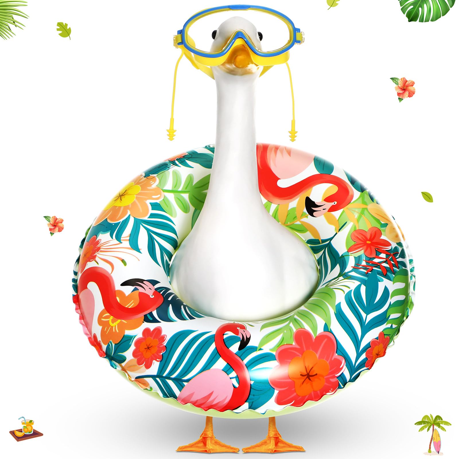 Aliceset Hawaiian goose swimming ring with flamingo and palm design for summer yard decor