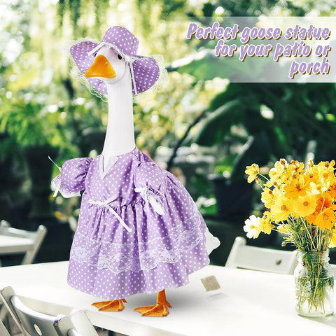 Aliceset 23-inch goose statue dressed for summer patio ambiance.