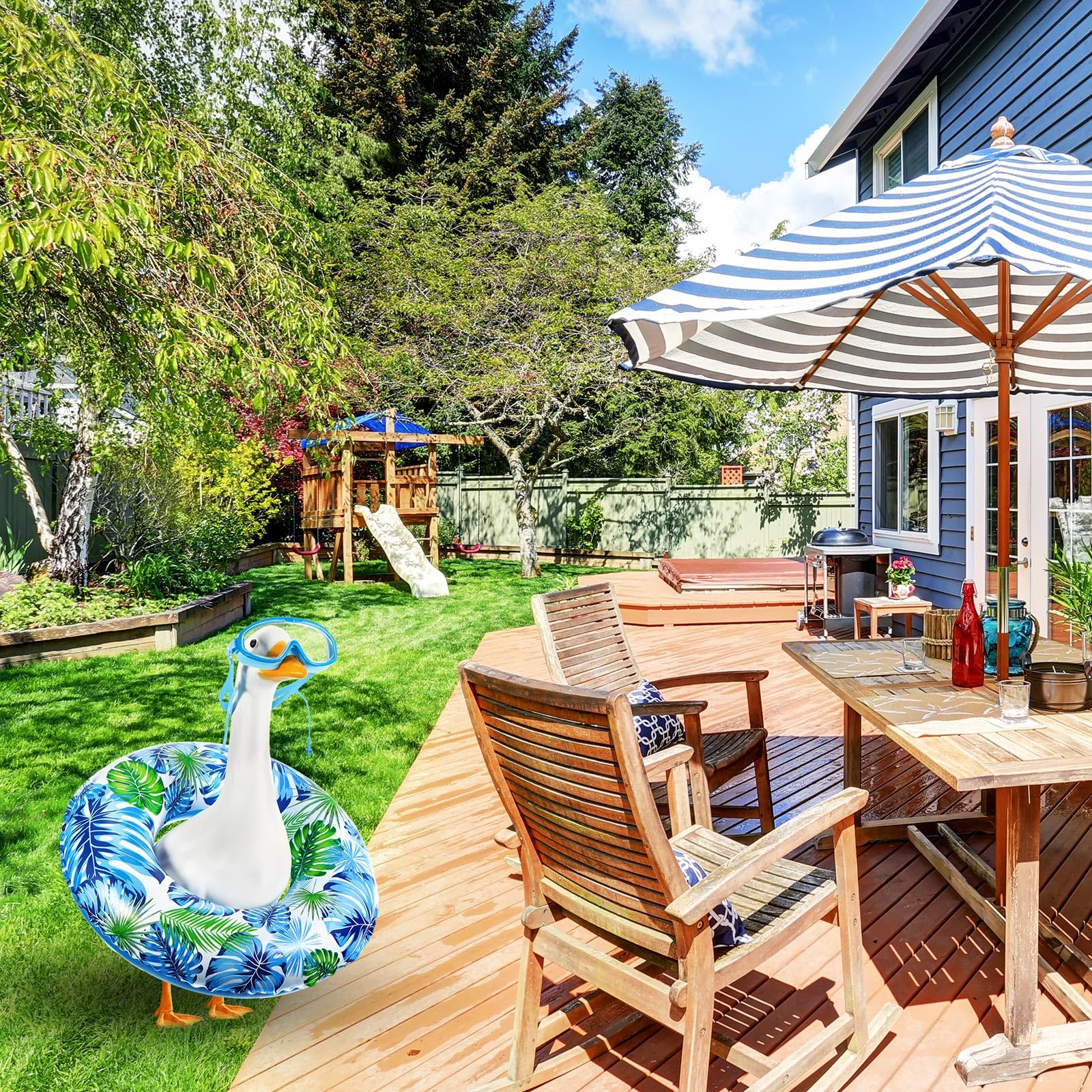 Aliceset palm-style goose outfit enables quick seasonal yard transformation.