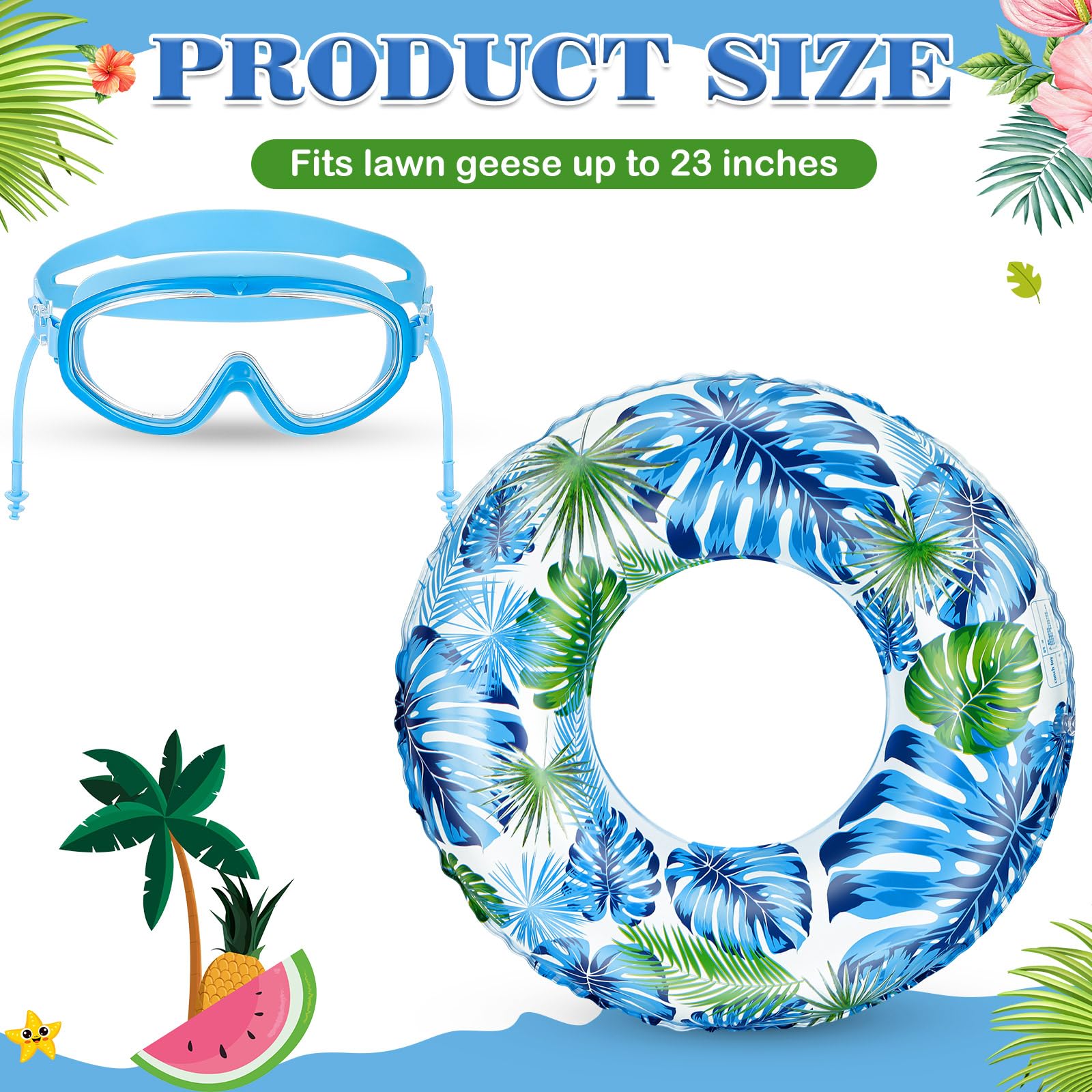 Aliceset swimming goggles provide a playful poolside accent for the goose.