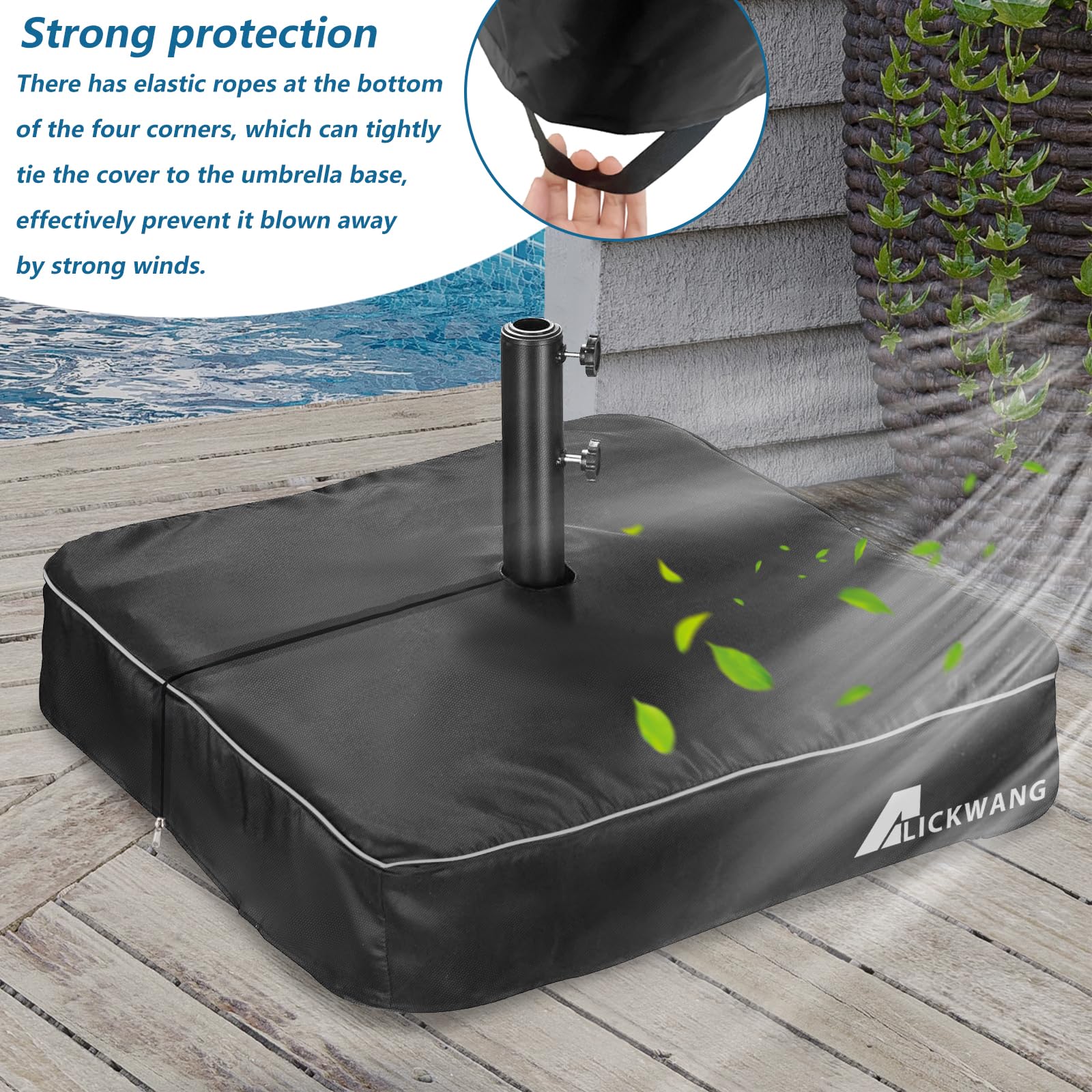 All-weather protection for umbrella bases with Alickwang base cover