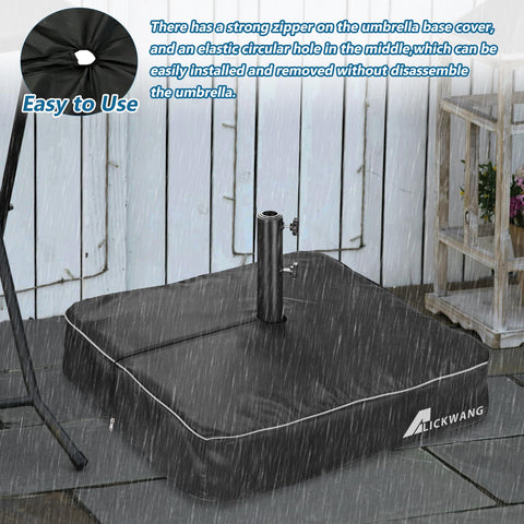 Black Alickwang base cover fitted to a 30x30 base on a patio