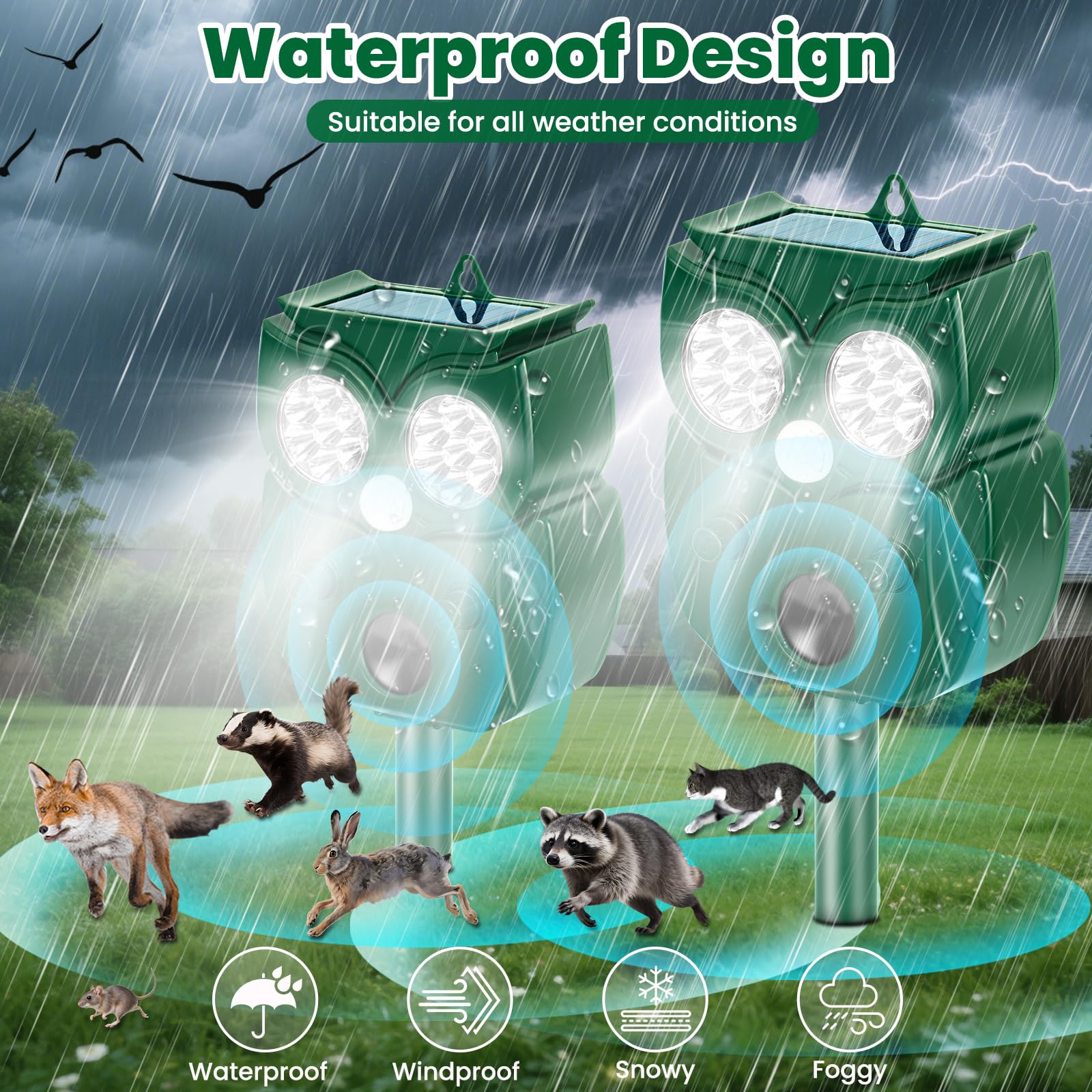 Alikguu LED flashing deterrents deterring raccoons and skunks at night