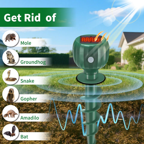 Alikguu Mole Repellent installation with spiral base ready to insert.