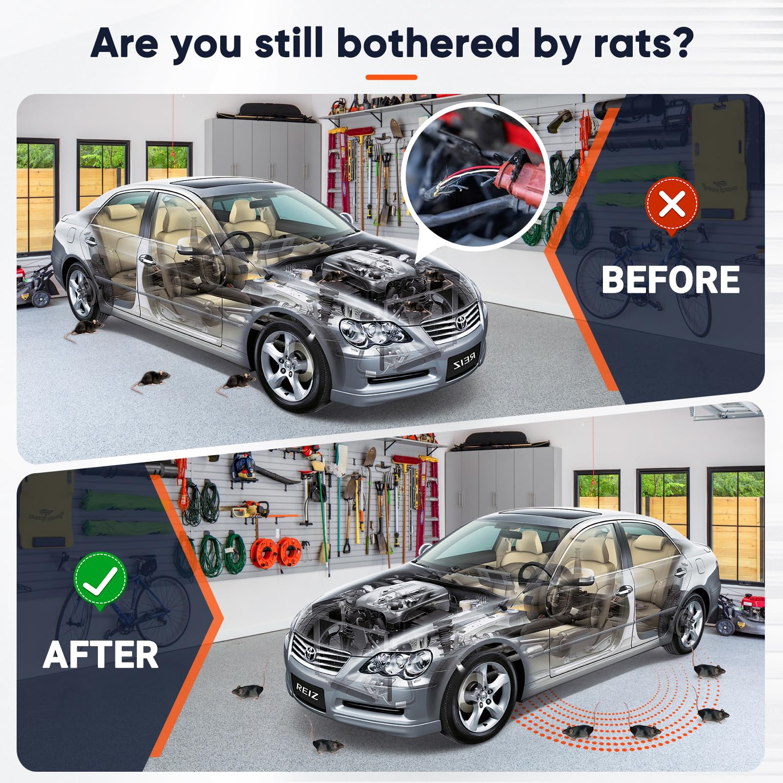 Alikguu rodent repellent with LED flash deters rodents during vehicle parking