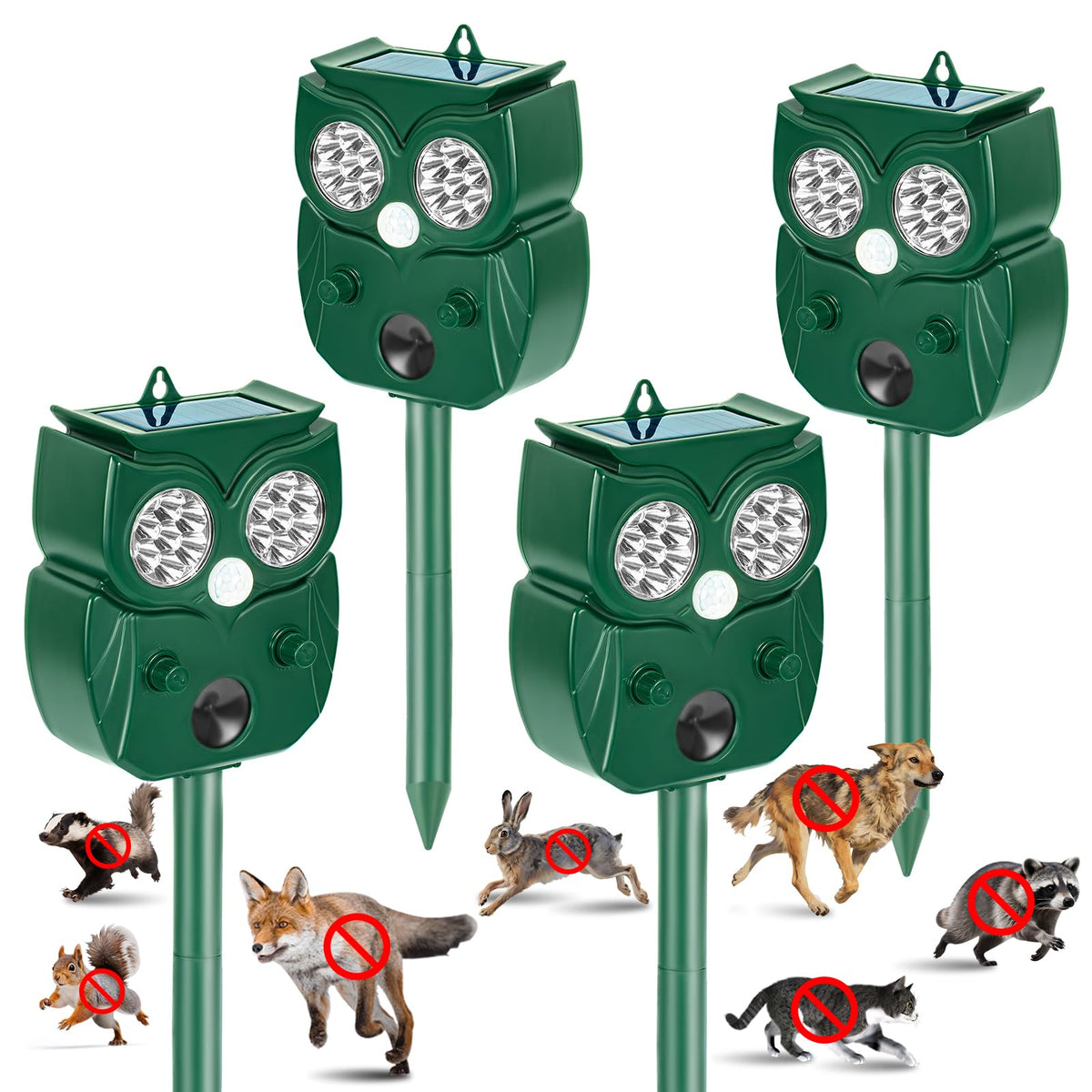 Alikguu solar ultrasonic animal repellent 4-pack protecting a garden from deer