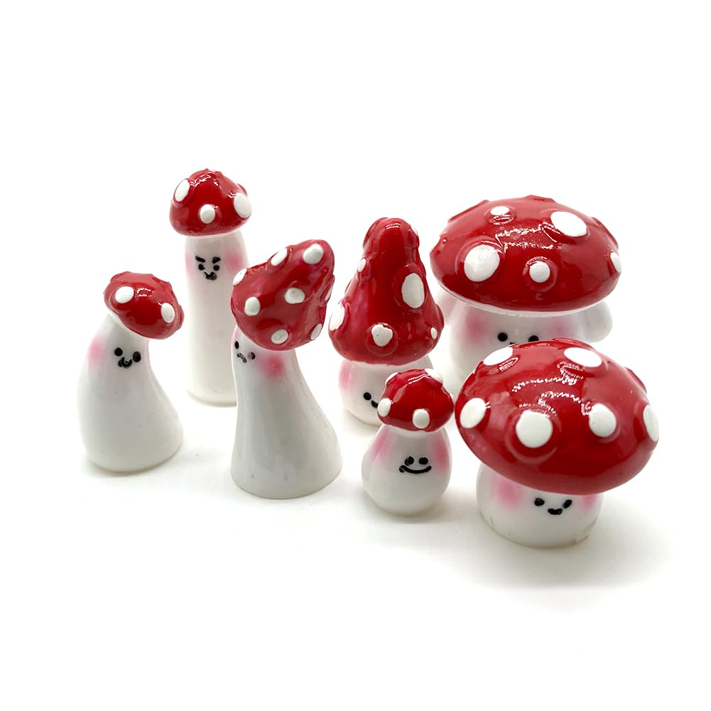 Aliotech 7pcs red mini mushrooms add bright fairy garden accents to your micro landscape.