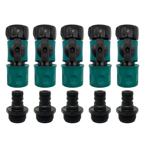 ALKARAMA quick-connect set with shutoff valve for easy water control.