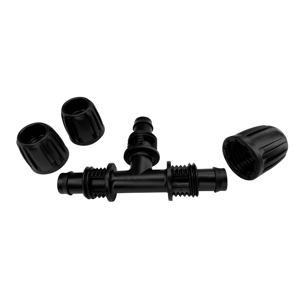 ALKARAMA drip irrigation tee being assembled for tool-free connection