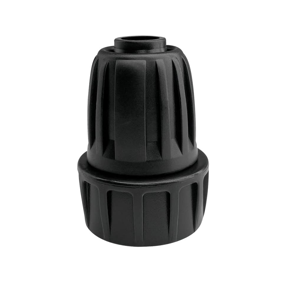 ALKARMA three-fourth-inch garden hose thread to half-inch drip connector demonstrates secure fit.