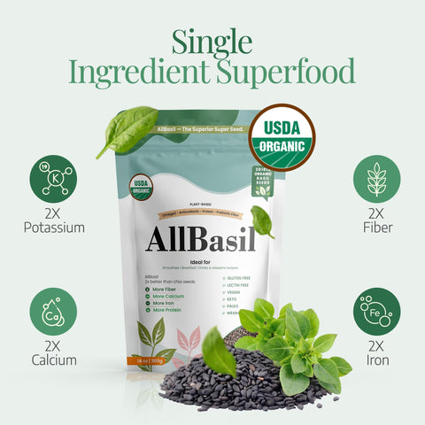 All Basil seeds dry form in basket, premium organic staple for recipes